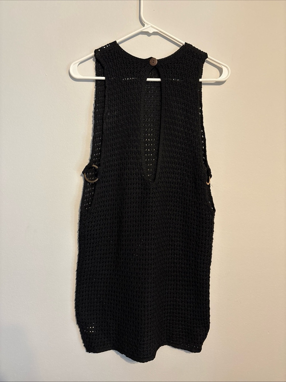 Black Crochet Knit Boho Sleeveless Tunic Resort Ready